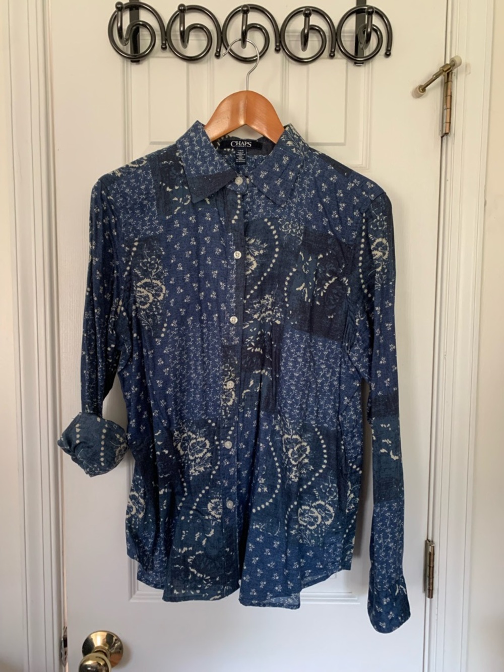 Retro RL Chaps Blue Mixed Media Cotton Button Down